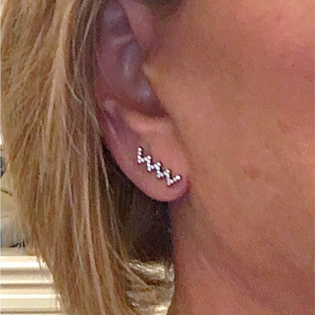 Cz Zig Zag Crawler Black Studs In Sterling Silver New Ships In Gift Box